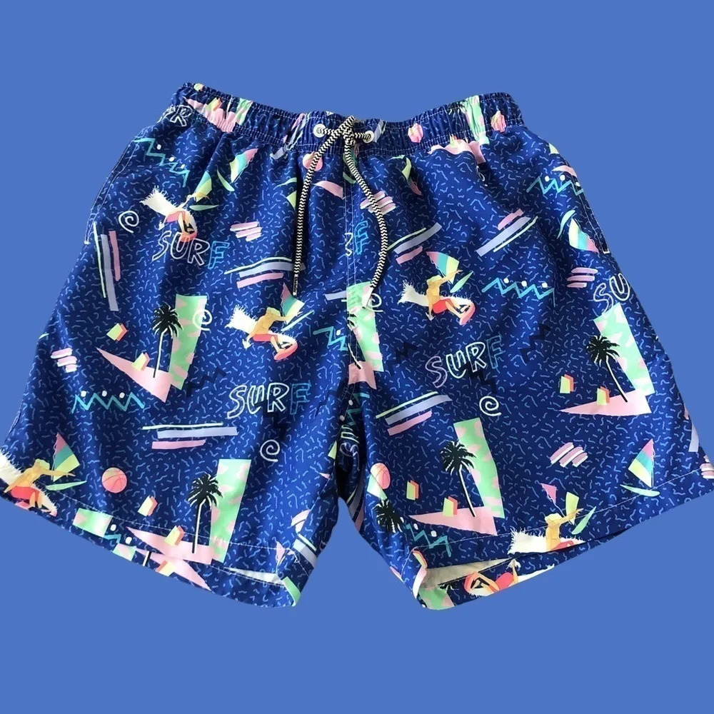Boardies Medium Blue Surf Printed‎ Lined Swim Shorts Trunks Tropical Sailboat M